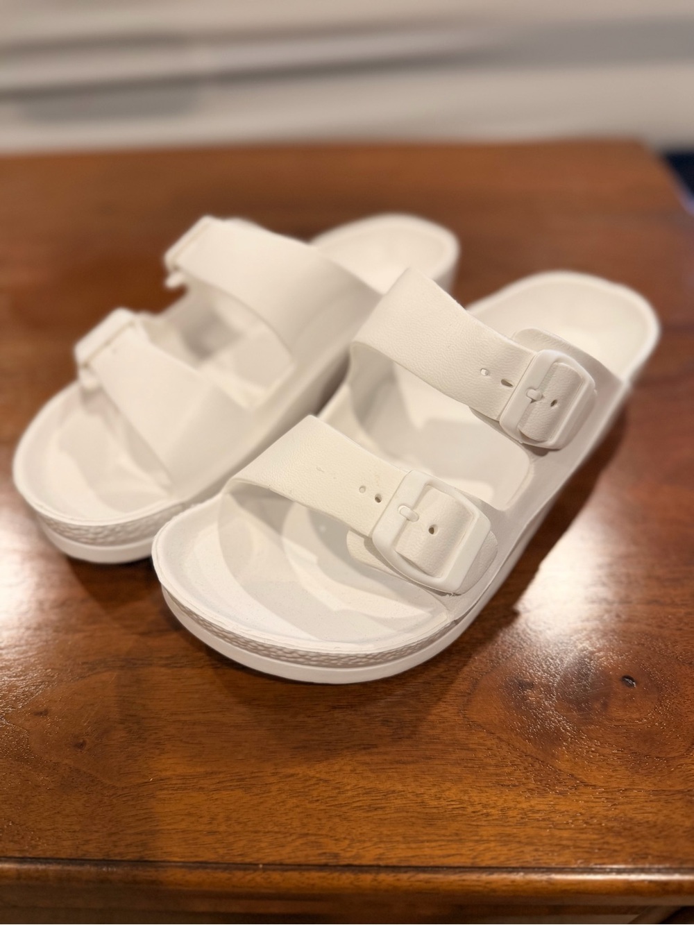Women’s White Double-Buckle Slide Sandals